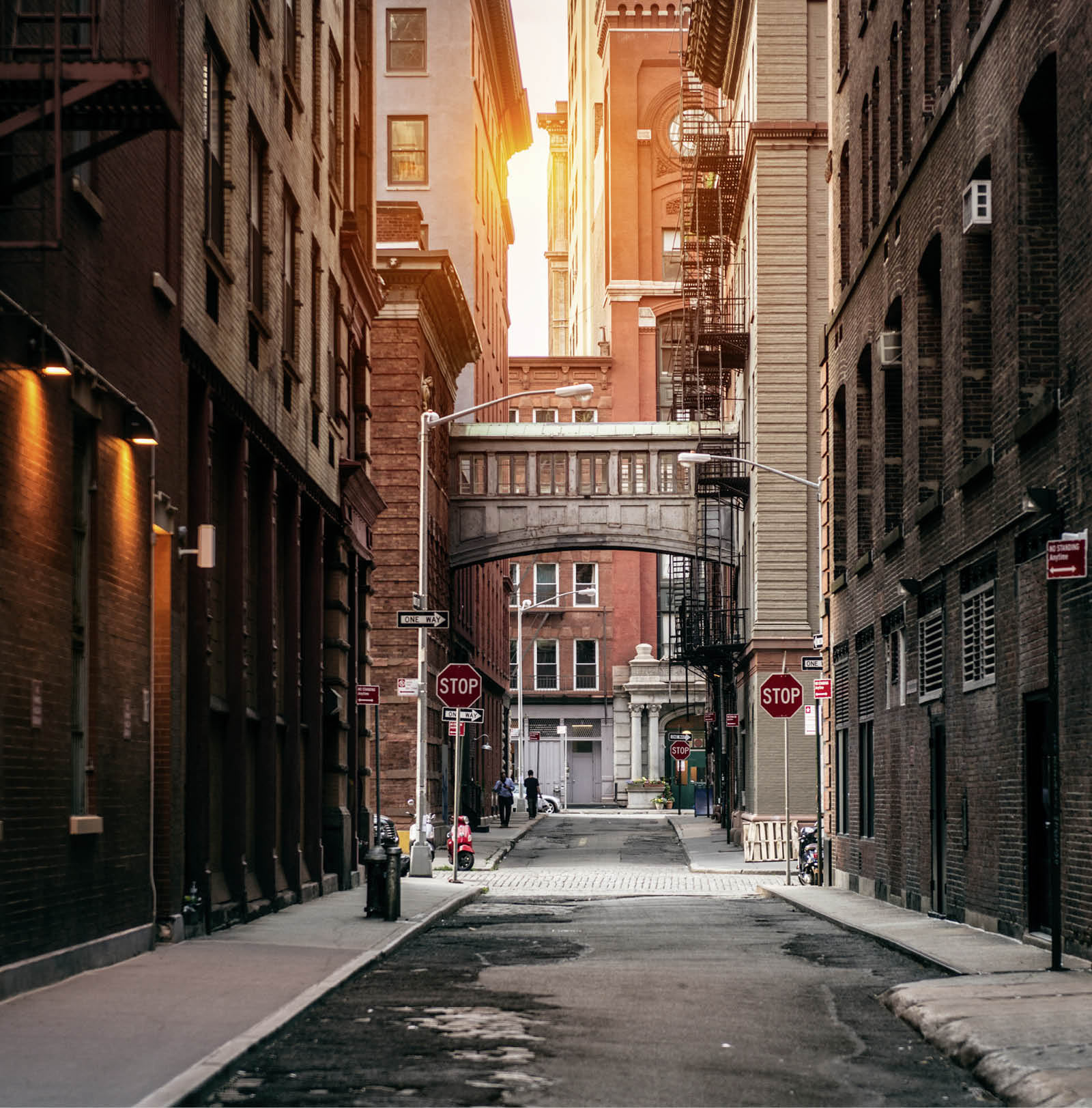 New York City street at sunset time  Old scenic street in TriBeCa district in Manhattan 