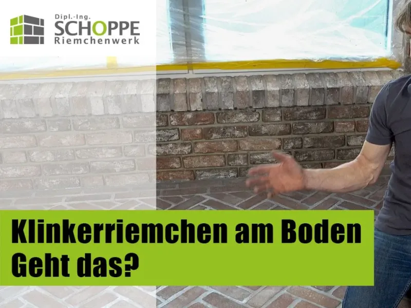 youtube link bild mit einem ziegelboden und der Schrift:"Klinkerriemchen am Boden Geht das?