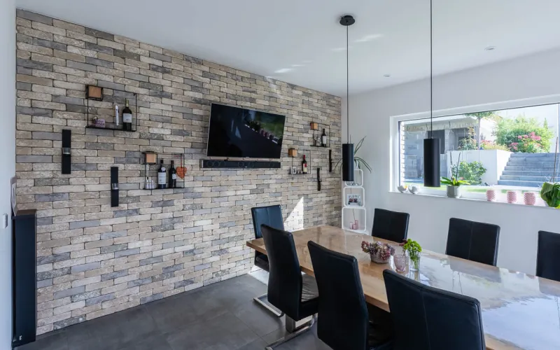 Backsteinriemchen Antik vintage / Antik gelb - Esszimmer / TV-Wand