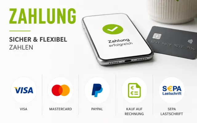 Wir bieten verschiedene Zahlungsmöglichkeiten an - Visa, Mastercard, Paypal, SEPA oder Überweisung