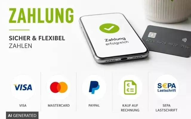 Wir bieten verschiedene Zahlungsmöglichkeiten an - Visa, Mastercard, Paypal, SEPA oder Überweisung