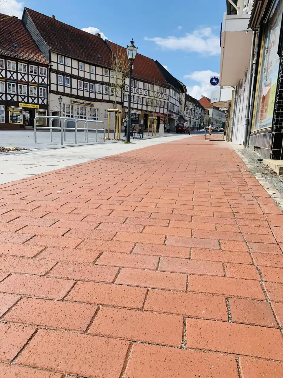 Detailaufnahme eines Gehweges in einer Stadt mit der Sorte Penter rot