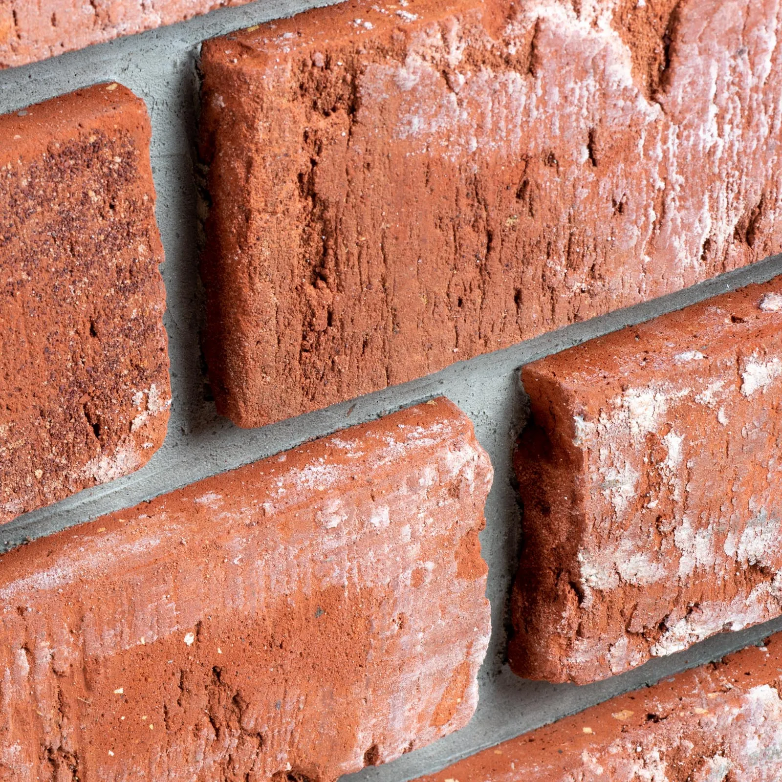 Klinkerriemchen Eco Fire rot weiss Detailansicht graue Fuge